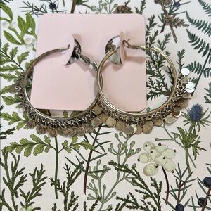 Silver-Tone Coin Fringe Hoop Earrings - Women Jewelry